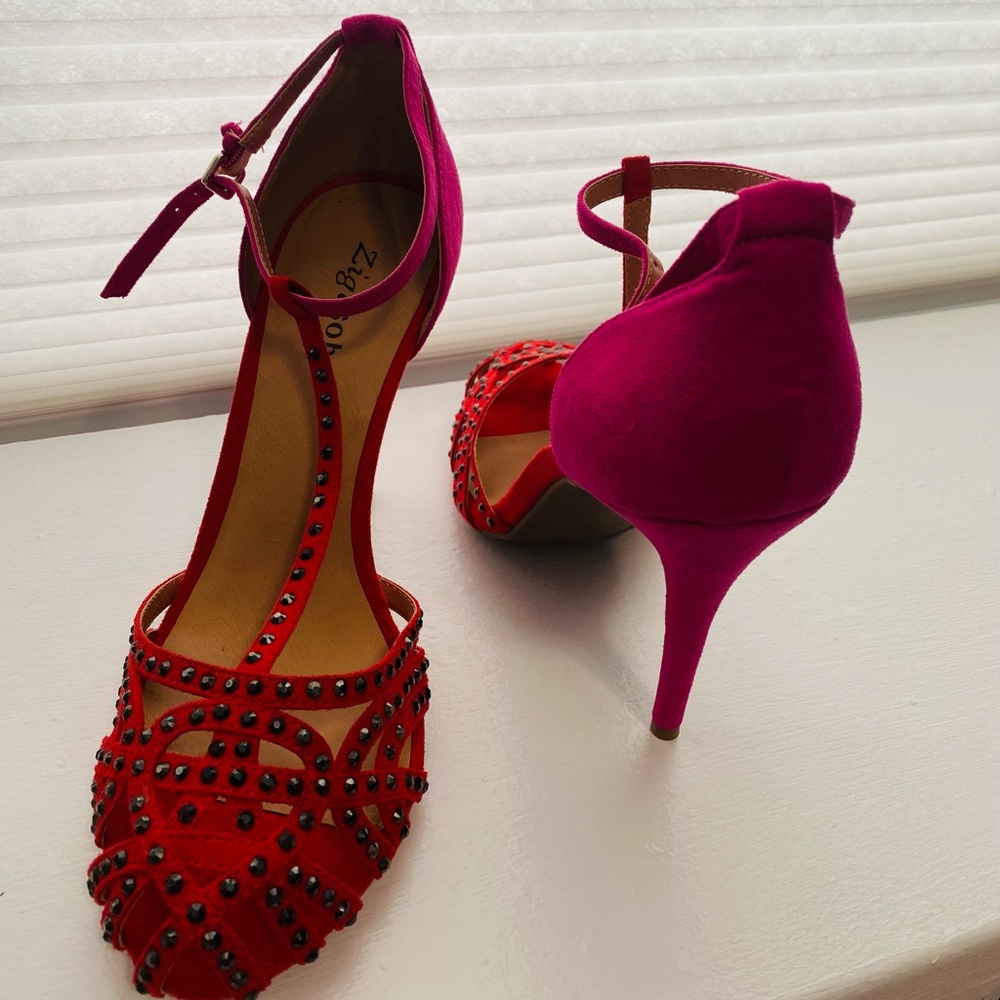 Zigi Soho Red/fushia Valencia heels. Size 9M.